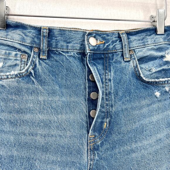 ZARA Distressed Loose Fit Low Rise Jeans Womens 27 Medium Blue Wash Straight Leg - Picture 8 of 15